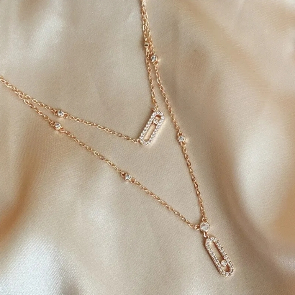 luxury cold zircon choker two layer necklace